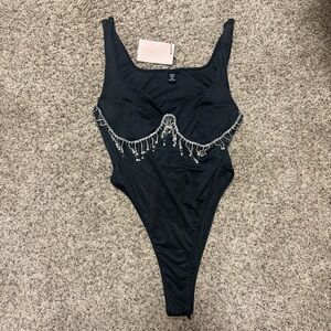 SHEIN Black Bodysuit with Silver Accents